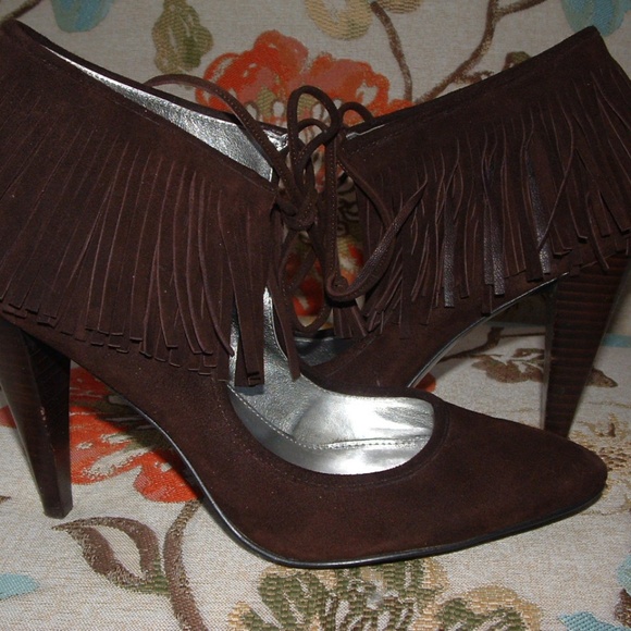 Suede Fringe Shoes Calvin Klein suede heels - Picture 4 of 8